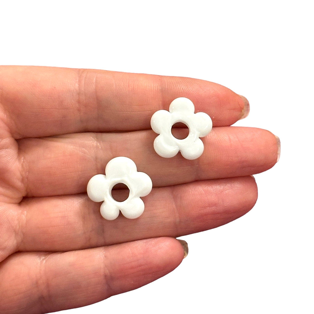 Hand Made Murano Glass Flower Charms With 5mm Holes, 2 pcs in a pack