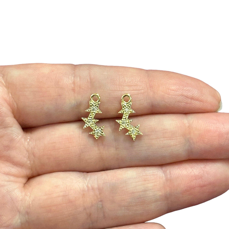 24Kt Gold Plated CZ Micro Pave Stars Charms, 2 pcs in a pack