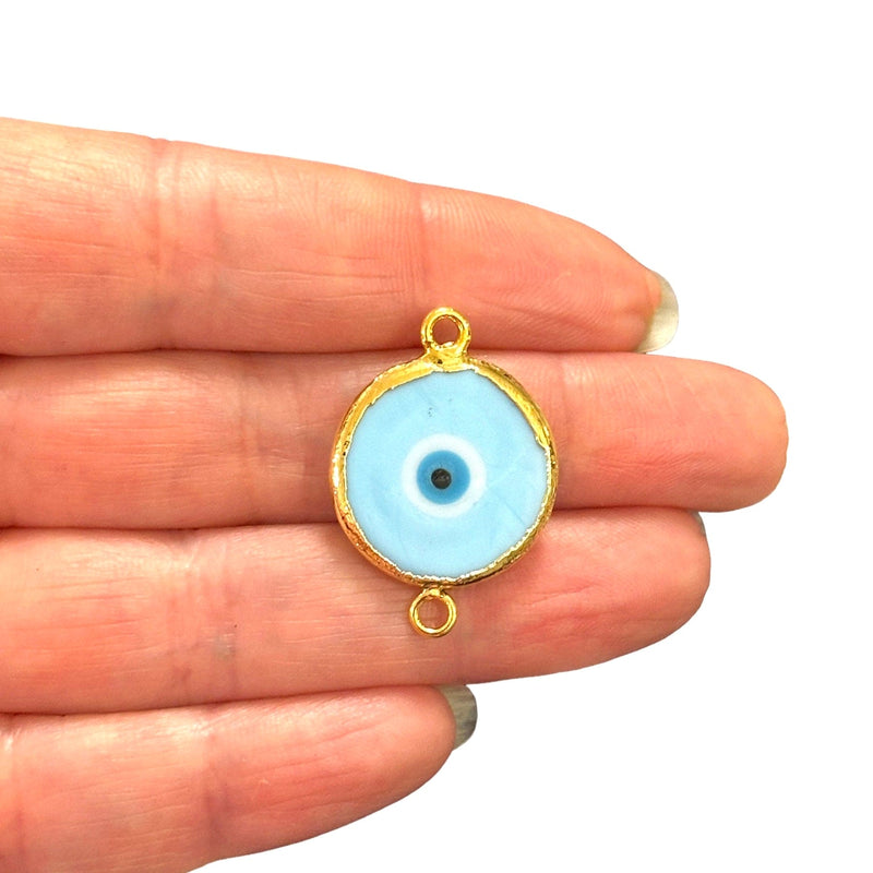 24Kt Gold Plated Hand Made Murano Glass Blue Evil Eye Connector Charm