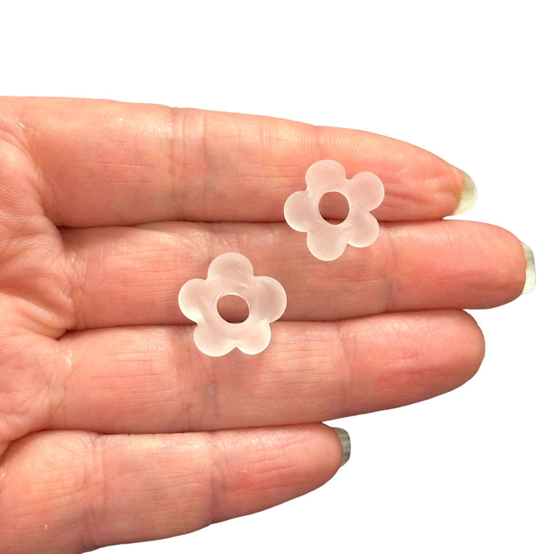 Hand Made Murano Glass Frosted Flower Charms With 5mm Holes, 2 pcs in a pack