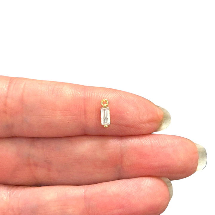Birthstone Baguette 24Kt Gold Plated CZ Charms, Mini Birthstone CZ Charms