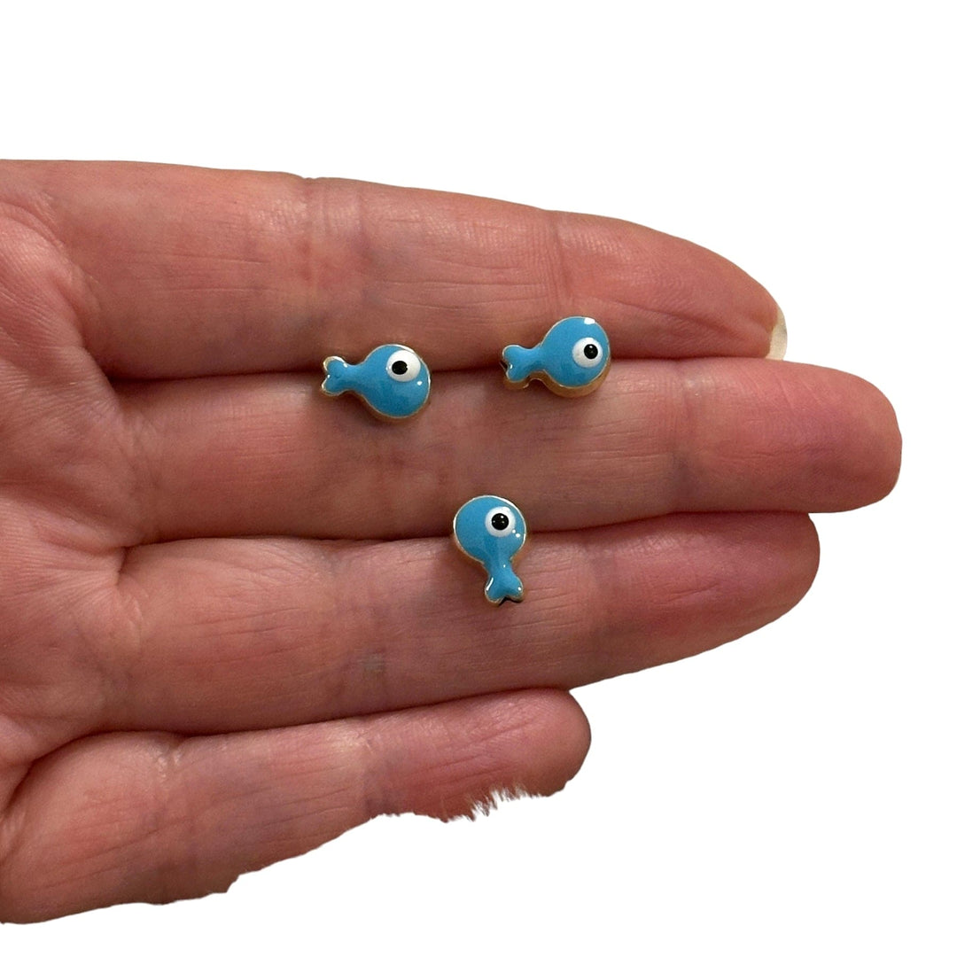 24Kt Gold Plated Double Side Blue Enamelled Fish Spacer Charms, 3 pcs in a pack