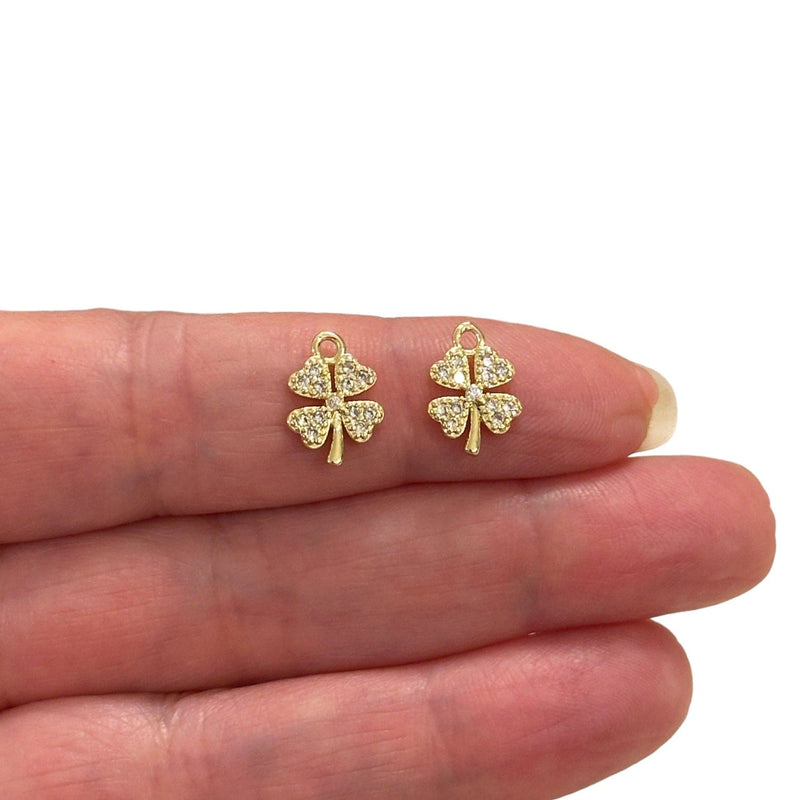 18K Gold Plated CZ Clover Charms, 2 Pcs in a pack