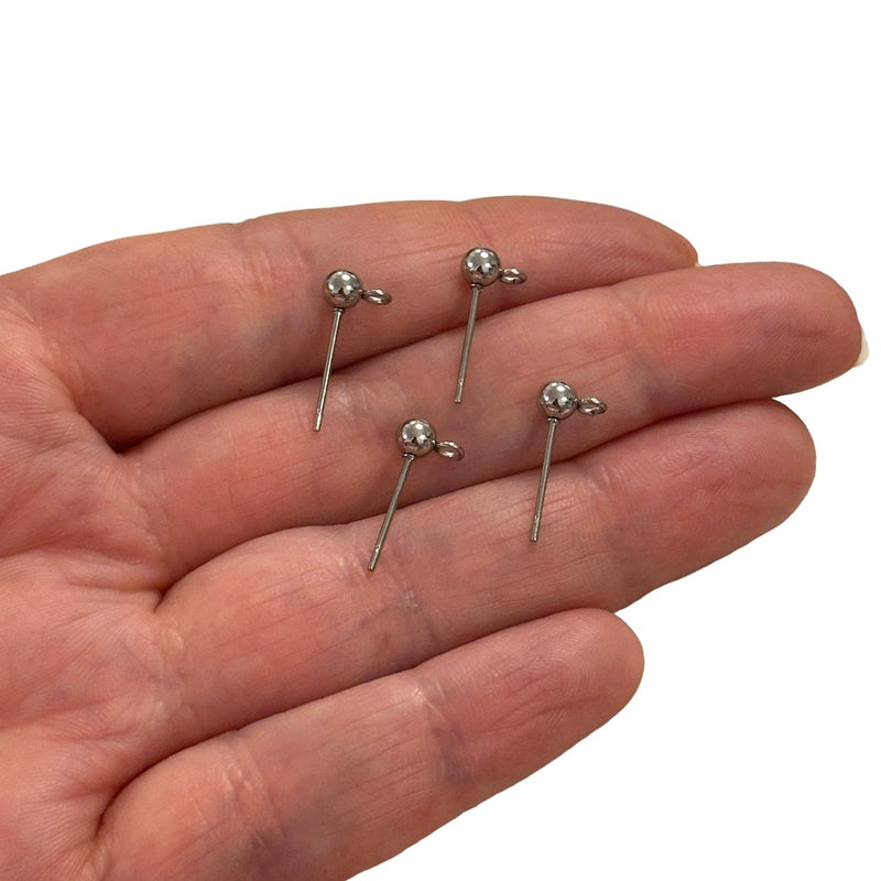 Stainless Steel Ball Post Earrings, 4mm Ball Stud Earrings With Loop