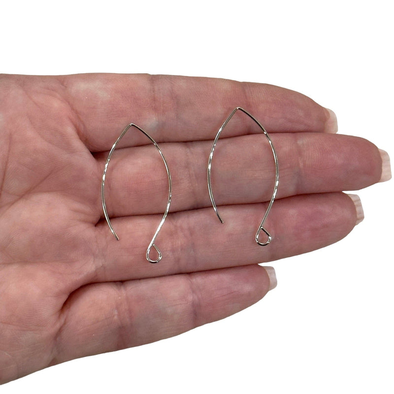 6 Pcs, Rhodium Plated Marquise Earring Wires, Drop Earring Hoops, 35mm, Earring Blanks,