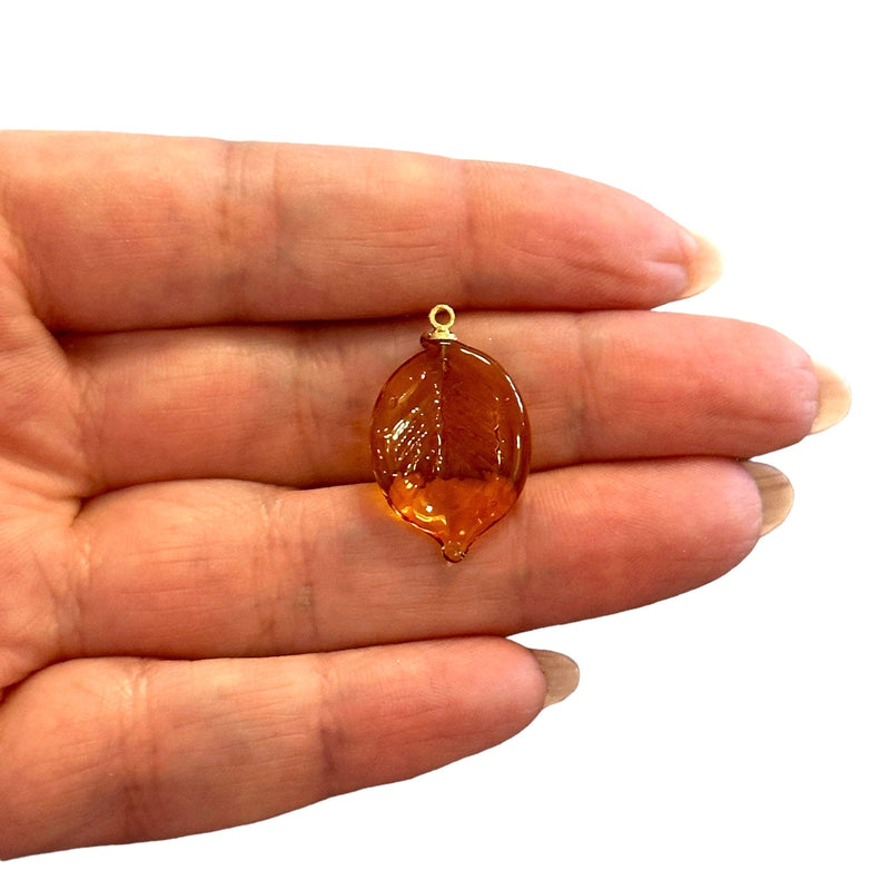 Hand Made Murano Glass Leaf Charm With 24Kt Gold Plated Pin