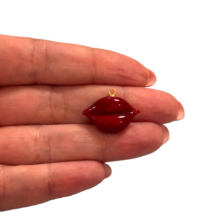 Hand Made Murano Glass Lip Charm with 24Kt Gold Plated Pin