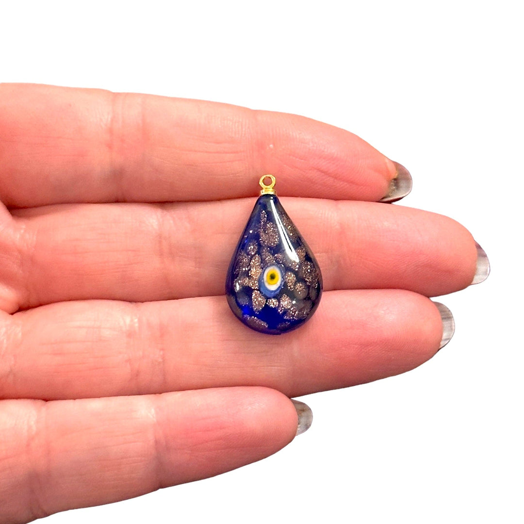 Hand Made Murano Glass Evil Eye Charm With 24Kt Gold Plated Pin