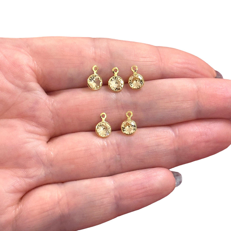 24Kt Gold Plated 4mm Rose Cubic Zirconia Charms, 5 pcs in a pack