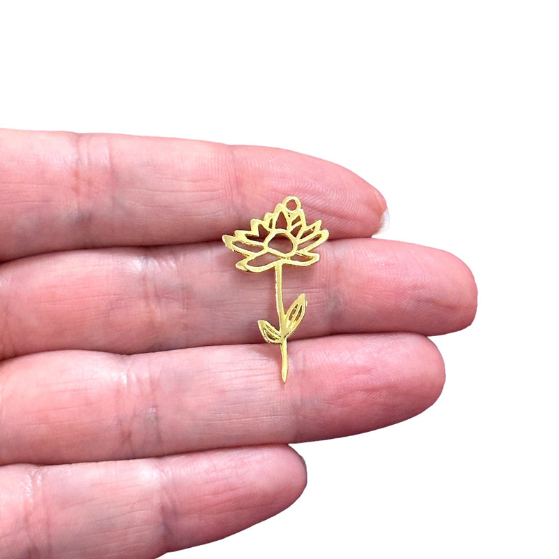 24Kt Gold Plated Birth Flower Charm, Birth Month Flower Pendant, Gold Floral Necklace