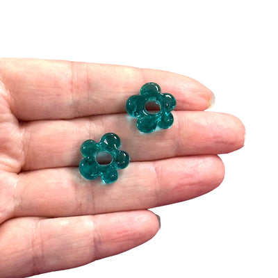 Hand Made Murano Glass Flower Charms With 5mm Holes, 2 pcs in a pack