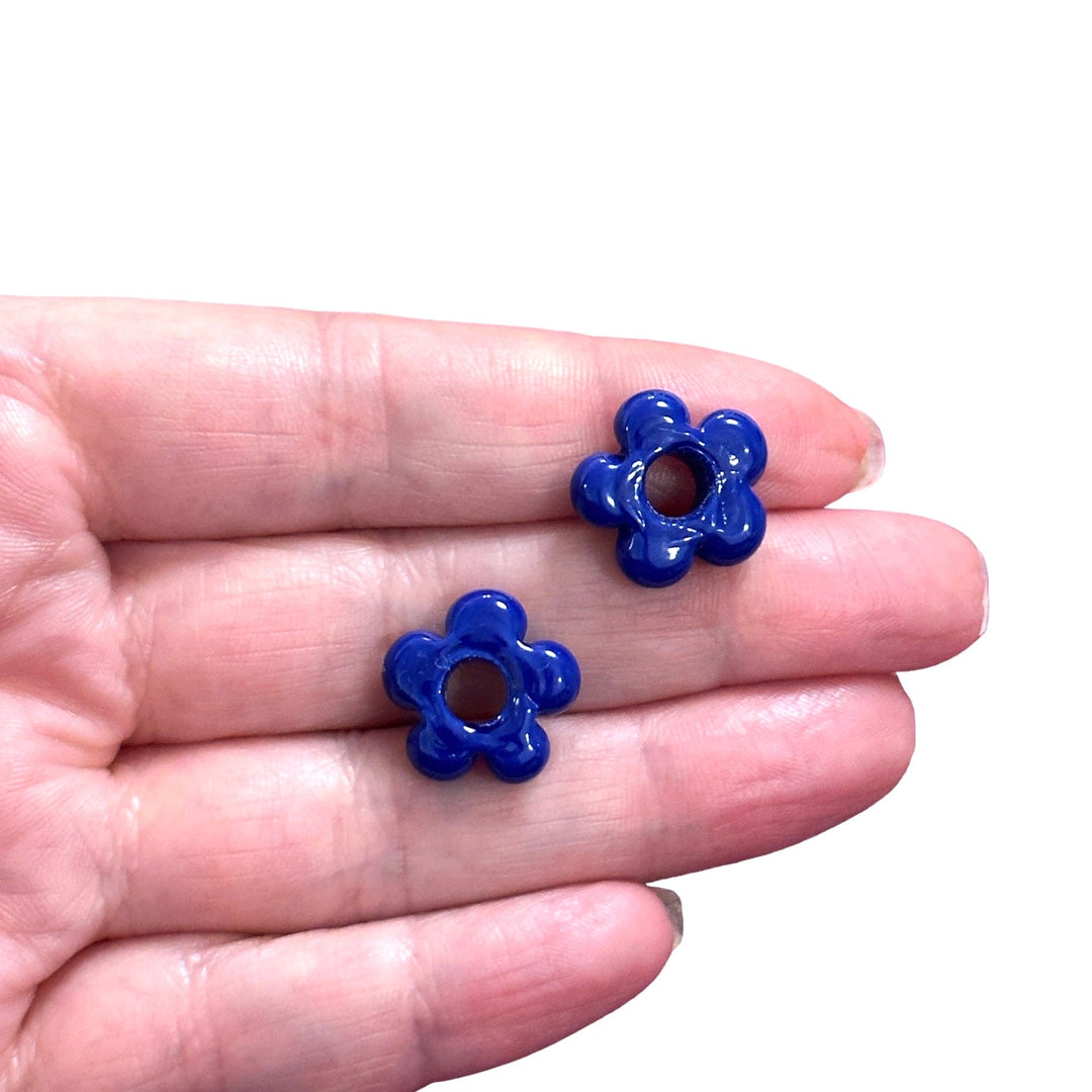 Hand Made Murano Glass Flower Charms With 5mm Holes, 2 pcs in a pack