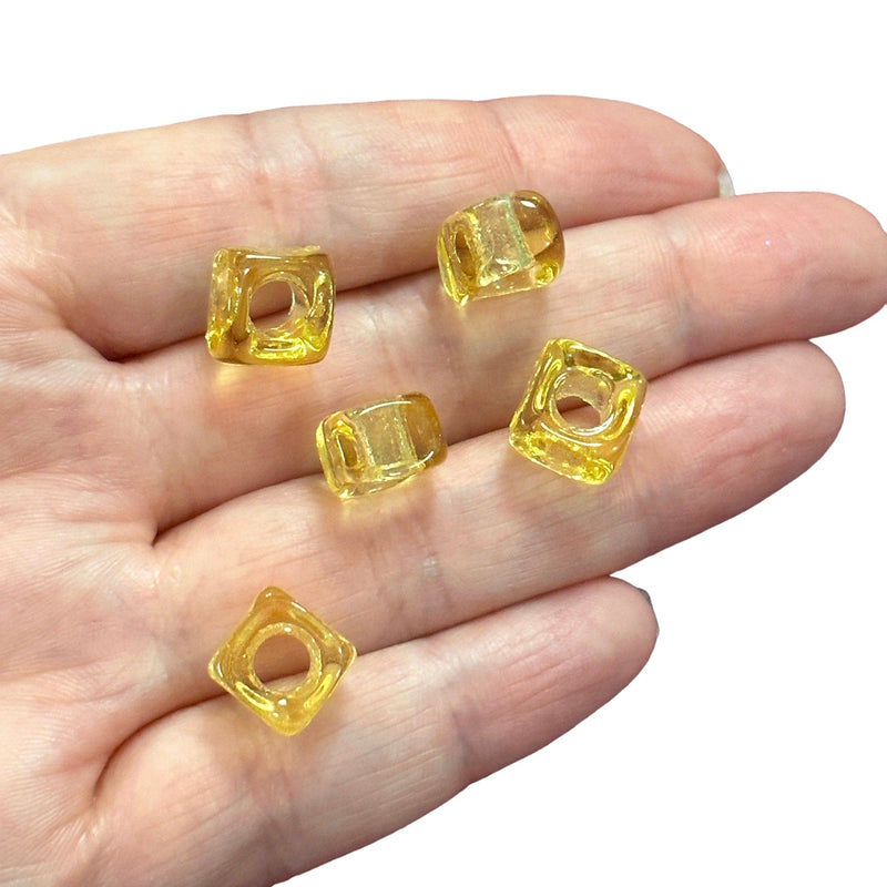 Hand Made Murano Glass Square Beads With 5mm Holes, 5 pcs in a pack