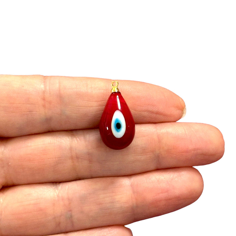 Hand Made Murano Glass Double Side Evil Eye Drop Charm With 24Kt Gold Plated Pin
