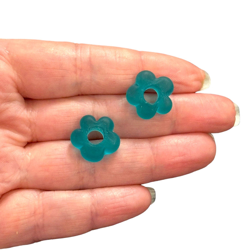 Hand Made Murano Glass Frosted Flower Charms With 5mm Holes, 2 pcs in a pack