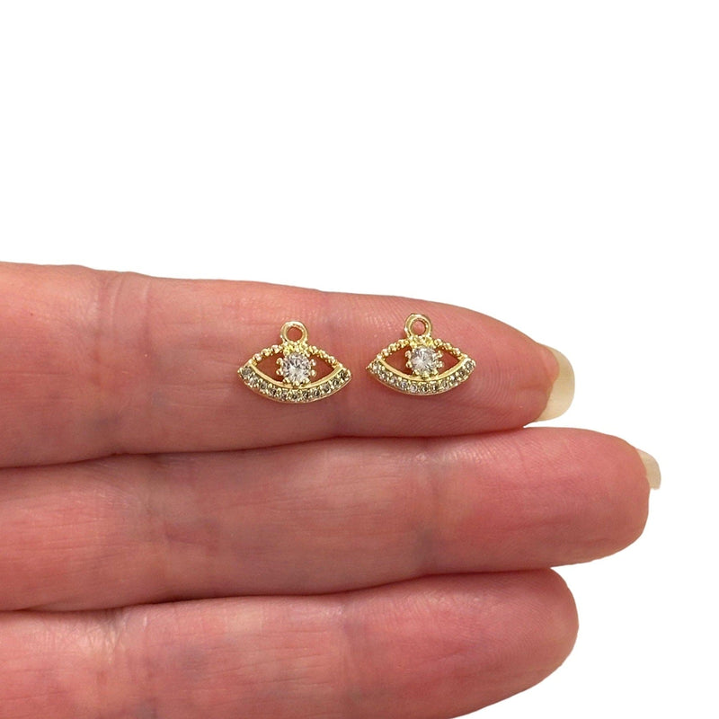 18K Gold Plated CZ Evil Eye Charms, 2 Pcs in a pack