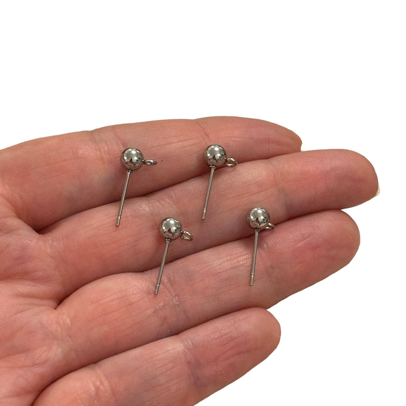 Stainless Steel Ball Post Earrings, 5mm Ball Stud Earrings With Loop