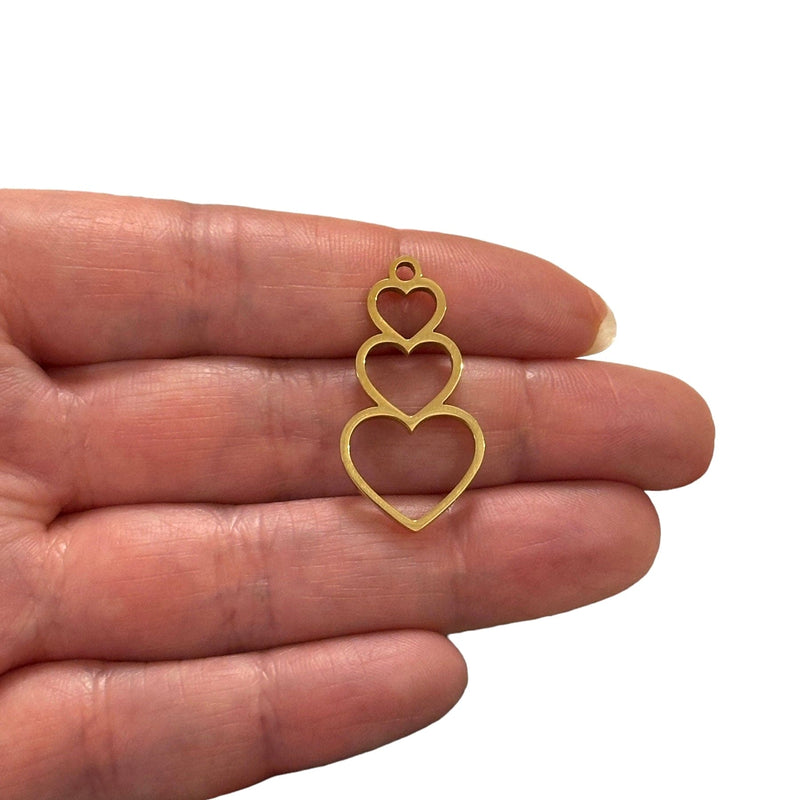 Stainless Steel 24Kt Gold Plated Hearts Charm