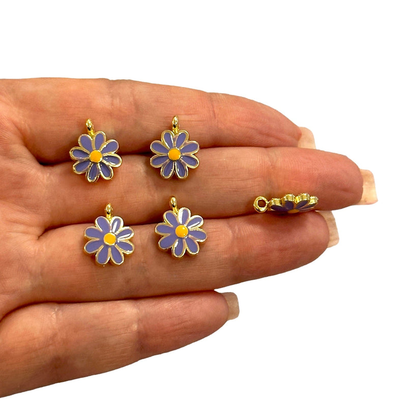 24Kt Gold Plated Lilac Enamelled Daisy Charms, 5 pcs in a pack