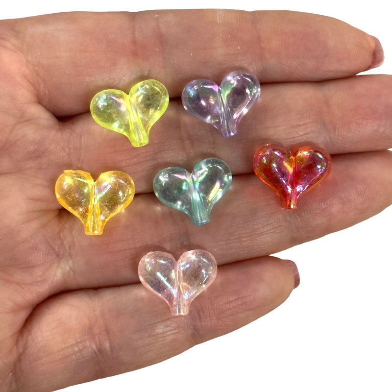 Acrylic Heart Beads, 12mm Acrylic Heart Beads, Assorted 50 Gr Pack, Approx 90 Beads in a Pack