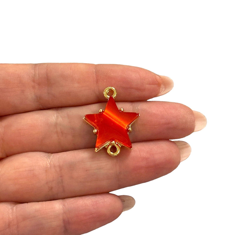 24Kt Gold Plated Brass&Hand Made Resin Star Double Loop Connector Charm