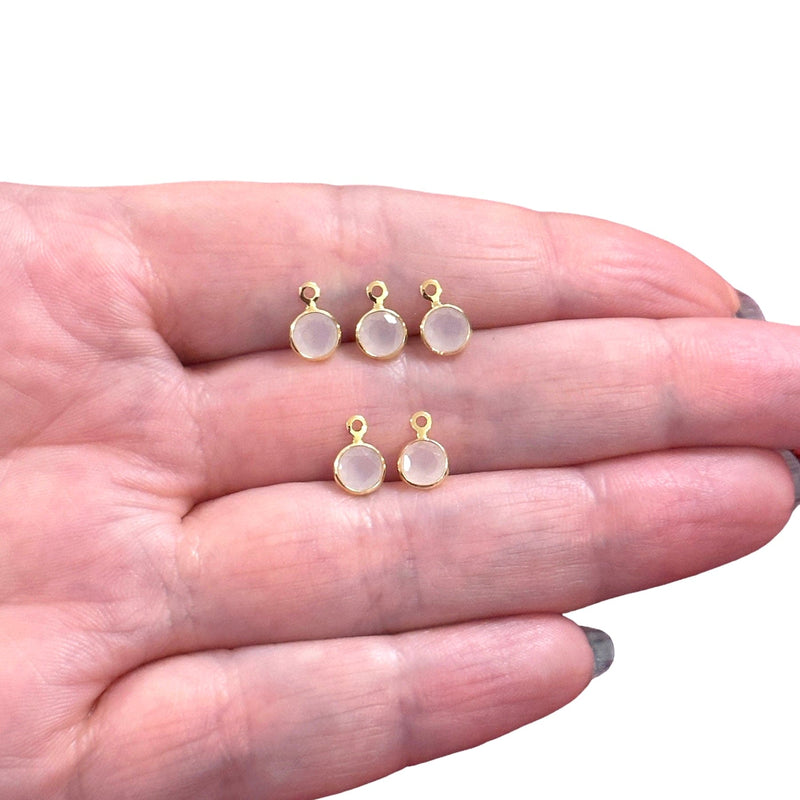 24Kt Gold Plated 4mm Rose Alabaster Cubic Zirconia Charms, 5 pcs in a pack