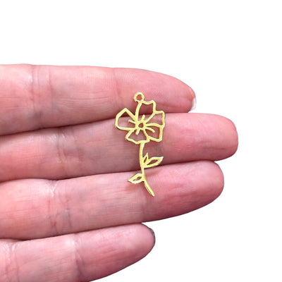 24Kt Gold Plated Birth Flower Charm, Birth Month Flower Pendant, Gold Floral Necklace