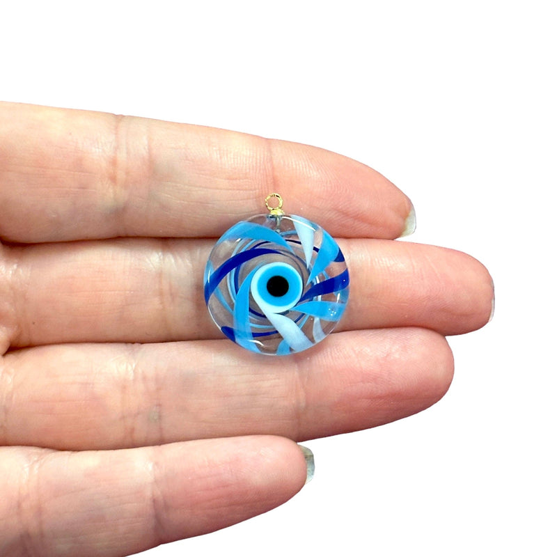 Hand Made Murano Glass Evil Eye Charm With 24Kt Gold Plated Pin