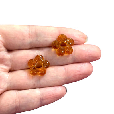 Hand Made Murano Glass Flower Charms With 5mm Holes, 2 pcs in a pack
