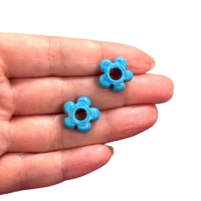 Hand Made Murano Glass Flower Charms With 5mm Holes, 2 pcs in a pack