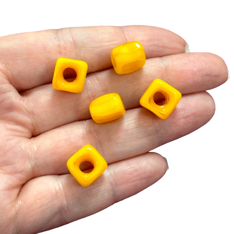 Hand Made Murano Glass Square Beads With 5mm Holes, 5 pcs in a pack