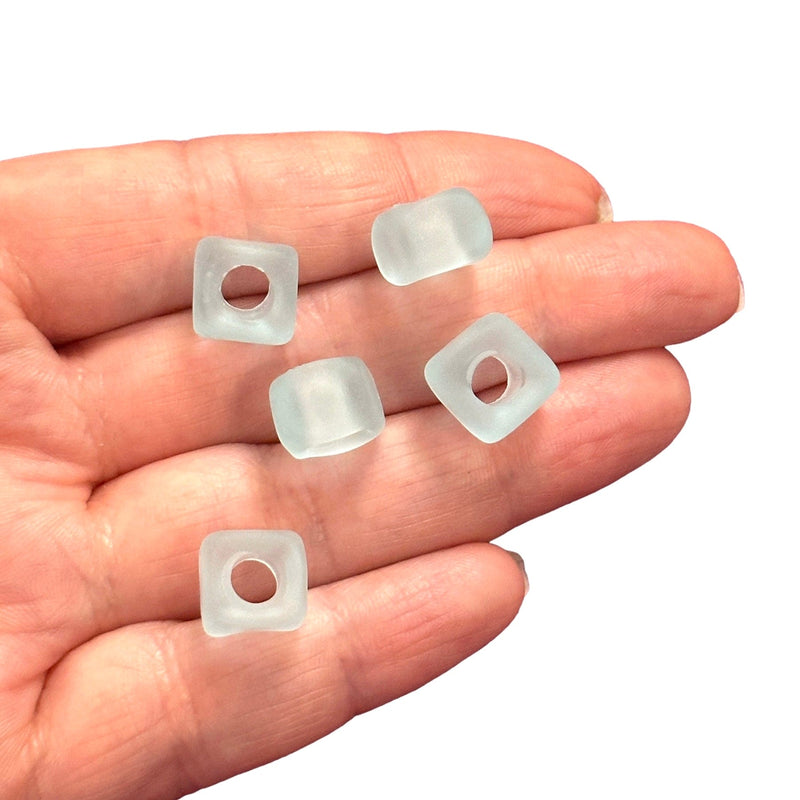 Hand Made Murano Glass Frosted Square Beads With 5mm Holes, 5 pcs in a pack