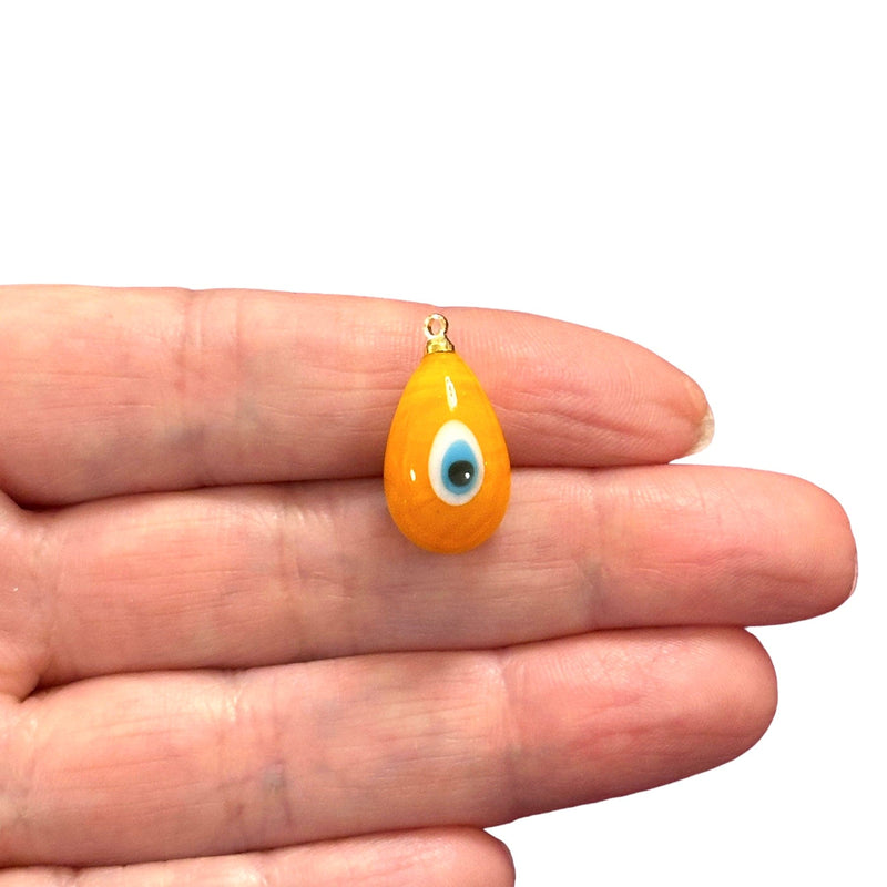 Hand Made Murano Glass Double Side Evil Eye Drop Charm With 24Kt Gold Plated Pin