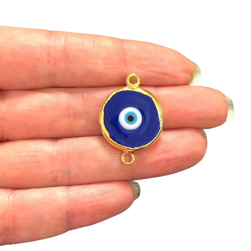 24Kt Gold Plated Hand Made Murano Glass Navy Evil Eye Connector Charm