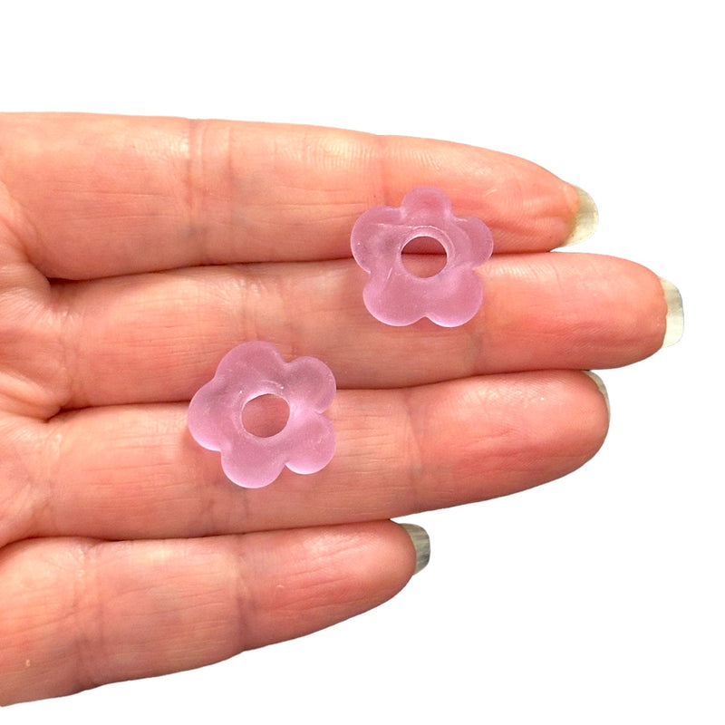 Hand Made Murano Glass Frosted Flower Charms With 5mm Holes, 2 pcs in a pack