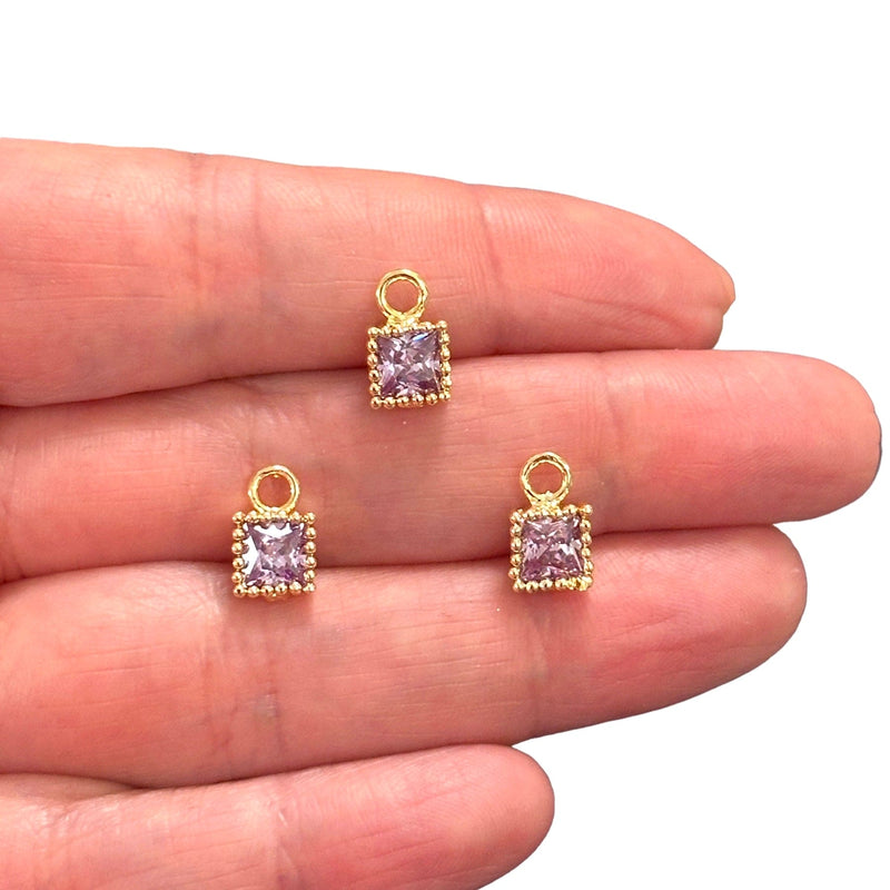 24Kt Gold Plated Square Tourmaline CZ Charms, 3 pcs in a pack