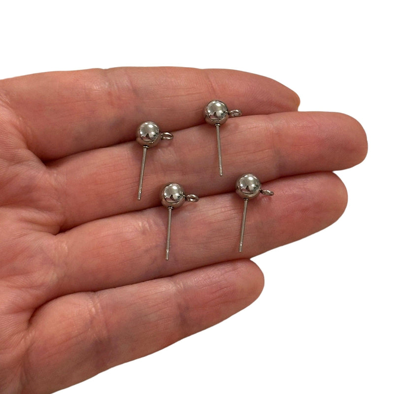 Stainless Steel Ball Post Earrings, 6mm Ball Stud Earrings With Loop