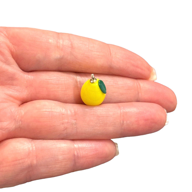 Hand Made Murano Glass Lemon Charm With 24Kt Gold Plated Pin