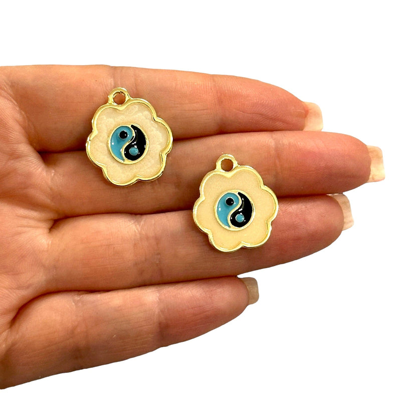 24Kt Gold Plated Ivory Enamelled Yin Yang Charms, 2 pcs in a pack