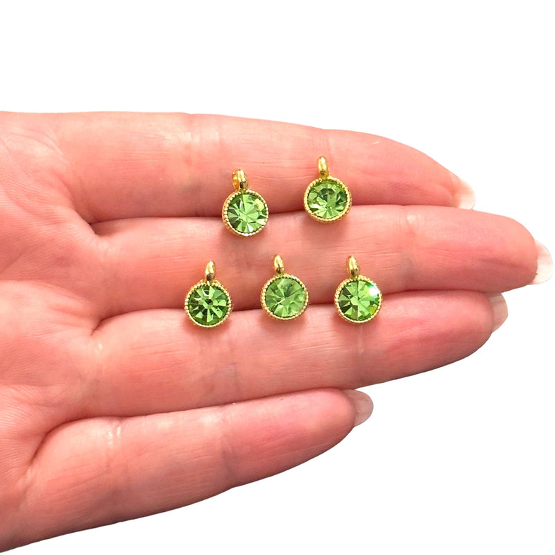 24Kt Gold Plated Peridot Swarovski Charms, 5 pcs in a pack