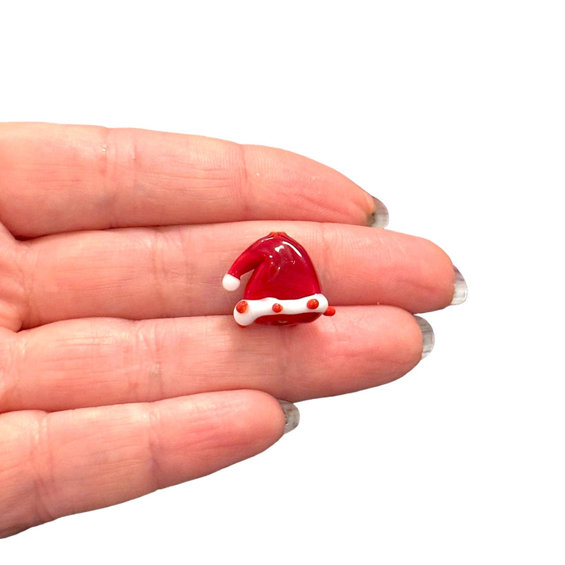 Xmas Santa Hat Hand Made Murano Glass Charm, Vertical Hole Xmas Santa Hat Charm
