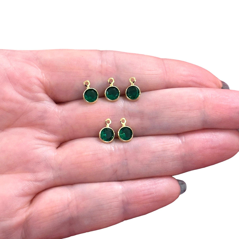24Kt Gold Plated 4mm Emerald Cubic Zirconia Charms, 5 pcs in a pack