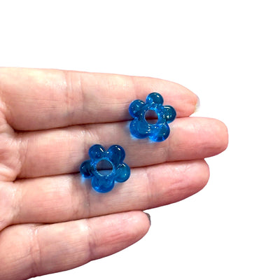 Hand Made Murano Glass Flower Charms With 5mm Holes, 2 pcs in a pack