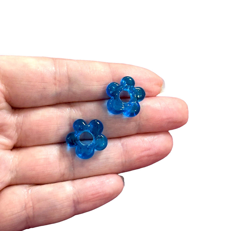 Hand Made Murano Glass Flower Charms With 5mm Holes, 2 pcs in a pack