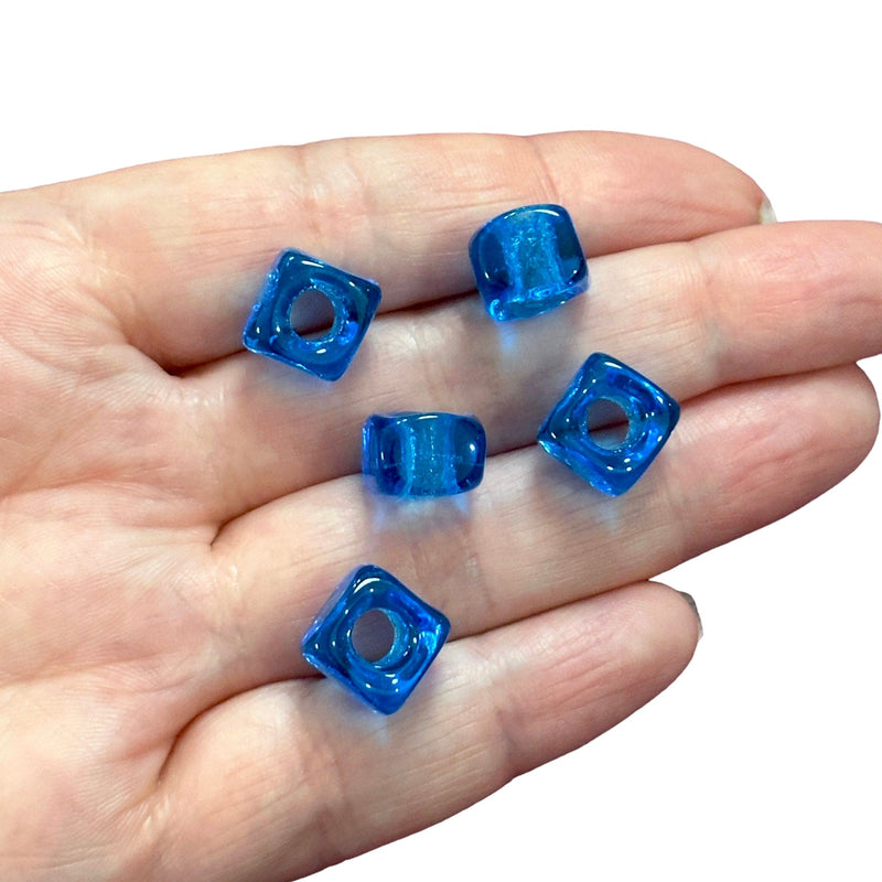 Hand Made Murano Glass Square Beads With 5mm Holes, 5 pcs in a pack