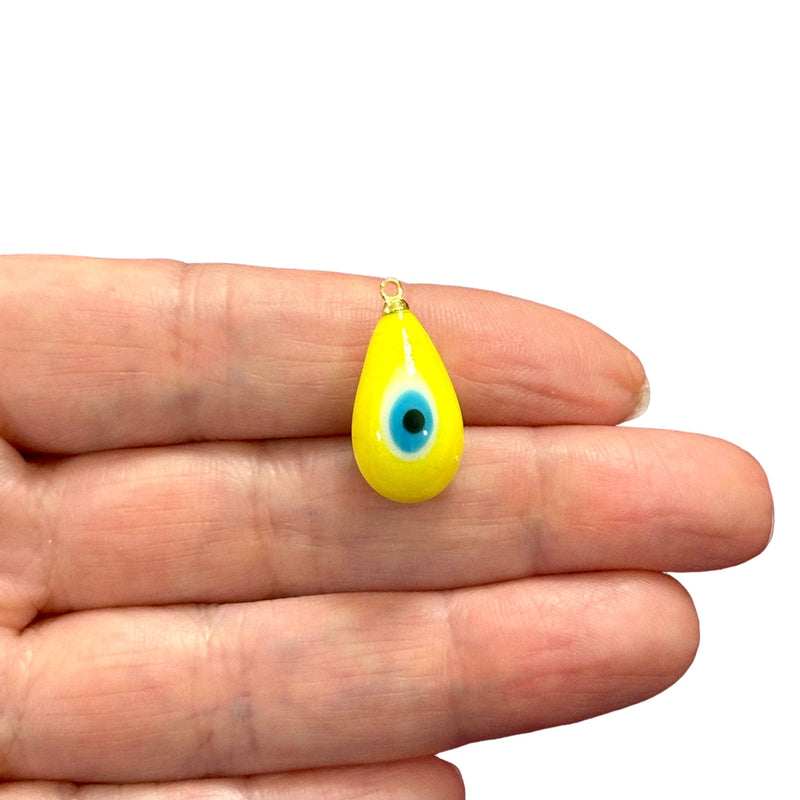 Hand Made Murano Glass Double Side Evil Eye Drop Charm With 24Kt Gold Plated Pin