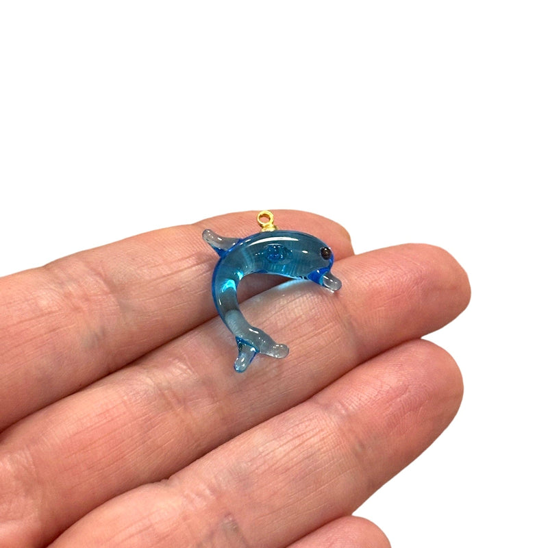Hand Made Murano Glass Dolphin Charm With 24Kt Gold Plated Pin