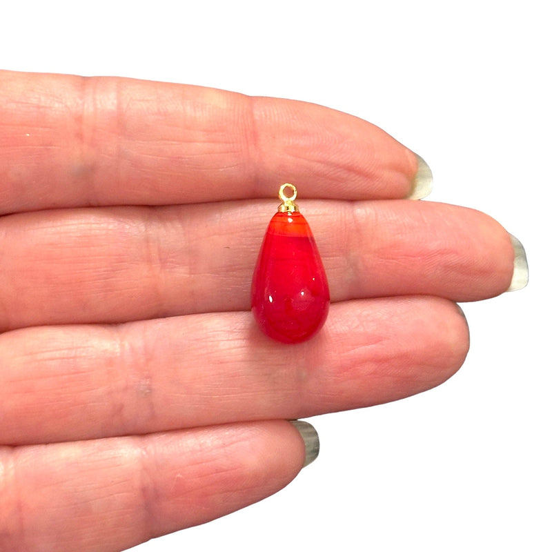 Hand Made Murano Glass Red Drop Charm With 24Kt Gold Plated Pin