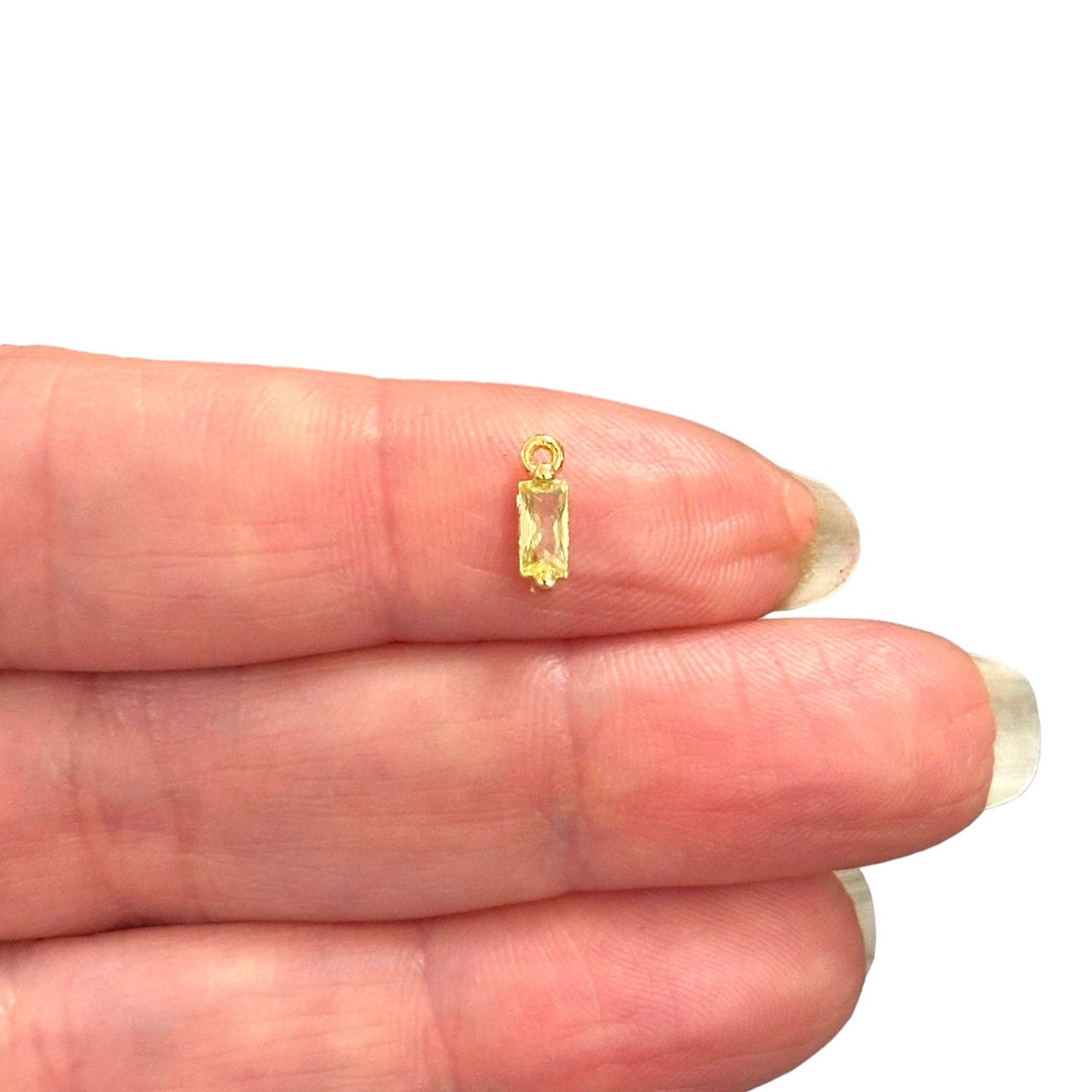 Birthstone Baguette 24Kt Gold Plated CZ Charms, Mini Birthstone CZ Charms