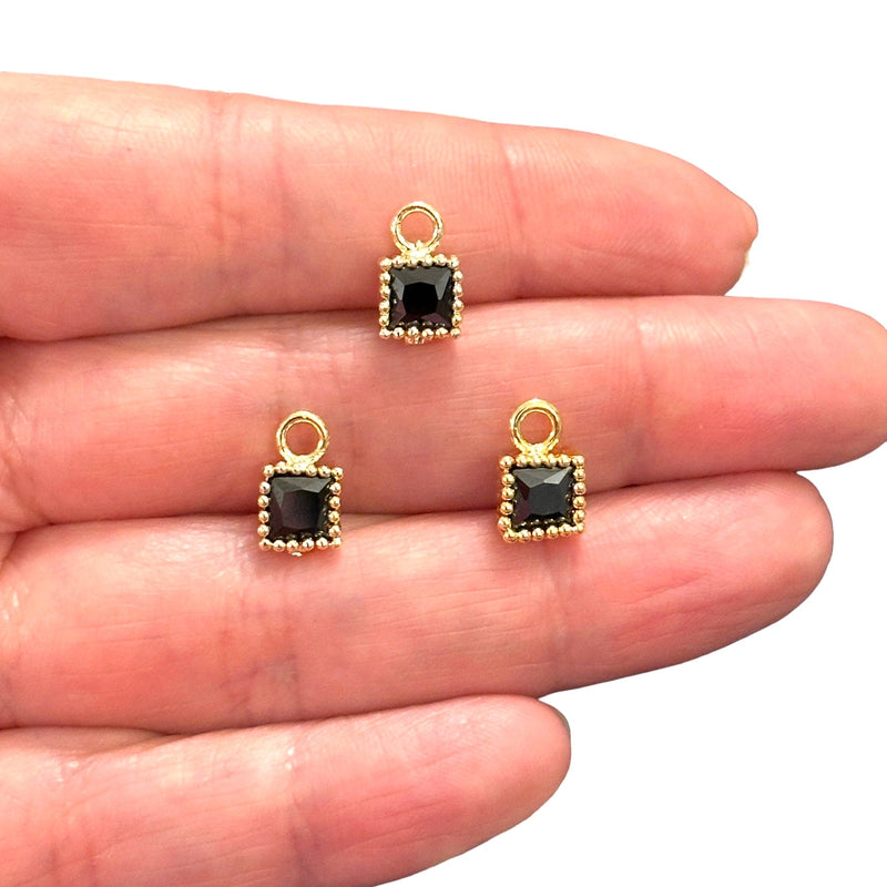 24Kt Gold Plated Square Black Tourmaline CZ Charms, 3 pcs in a pack